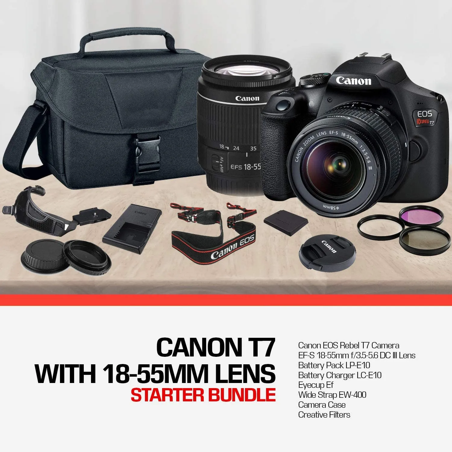 Canon Rebel T7 DSLR Camera with 18-55mm DC III Lens Kit and Carrying Case, Creative Filters, Cleaning Kit, and More