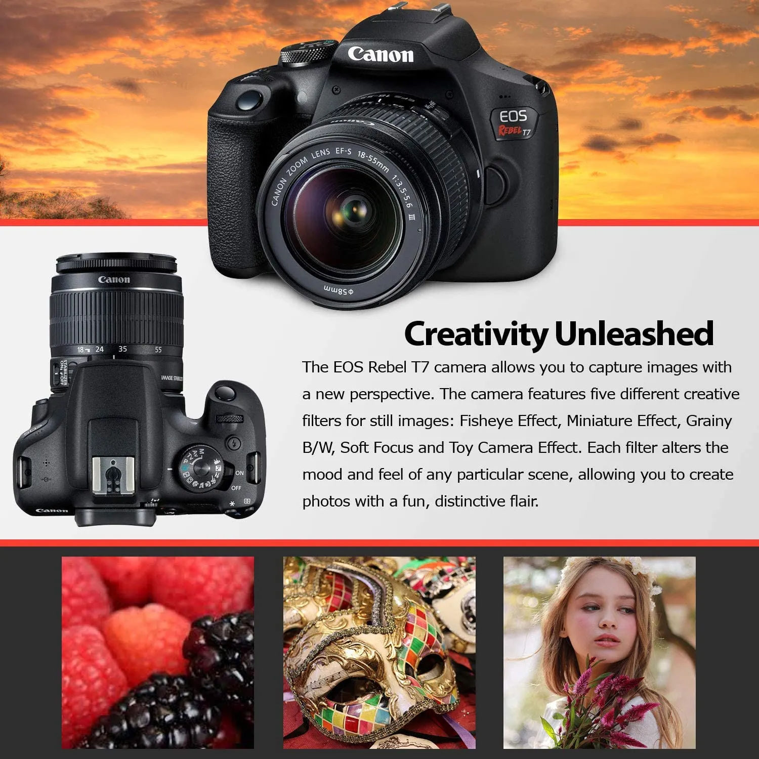 Canon Rebel T7 DSLR Camera with 18-55mm DC III Lens Kit and Carrying Case, Creative Filters, Cleaning Kit, and More