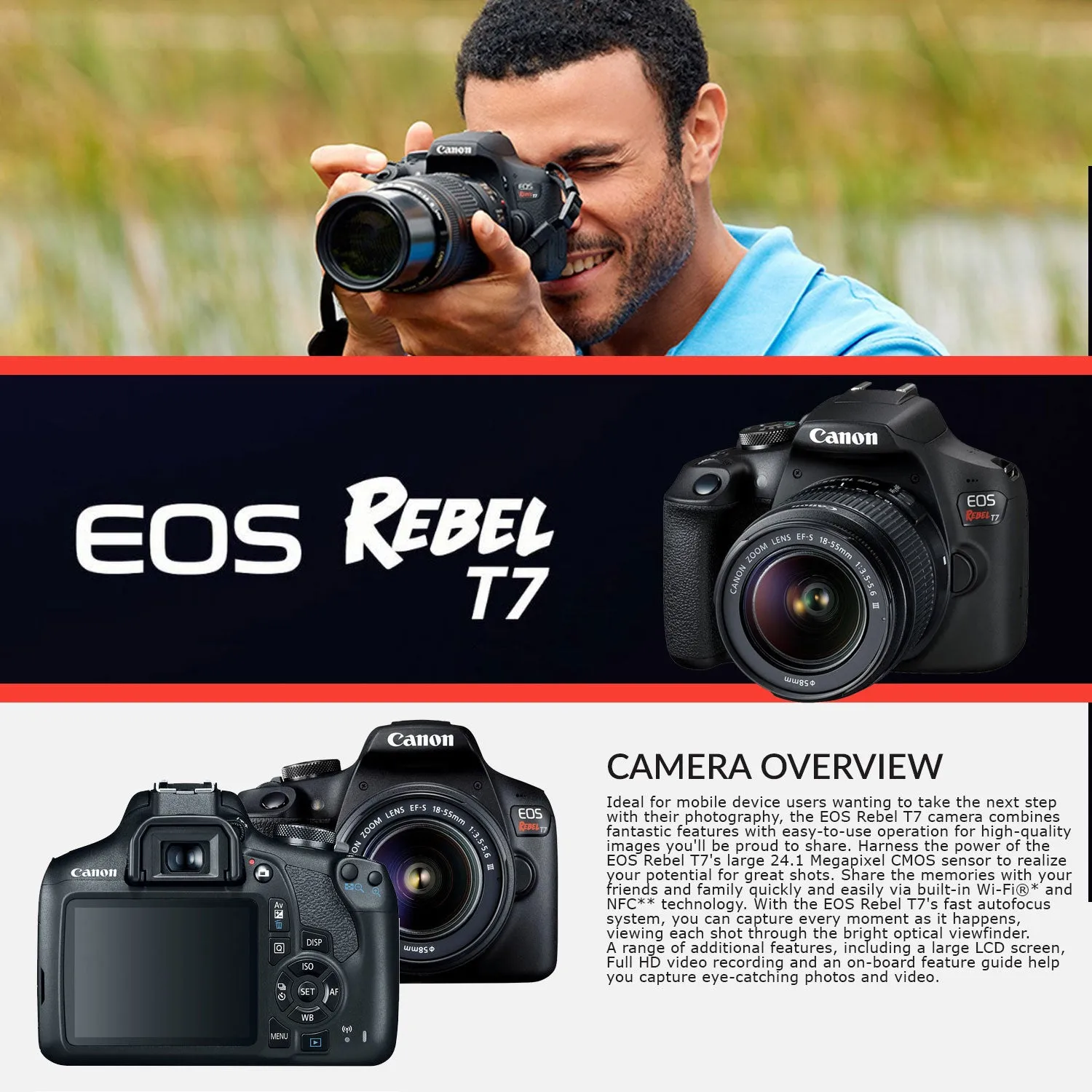 Canon Rebel T7 DSLR Camera with 18-55mm DC III Lens Kit and Carrying Case, Creative Filters, Cleaning Kit, and More