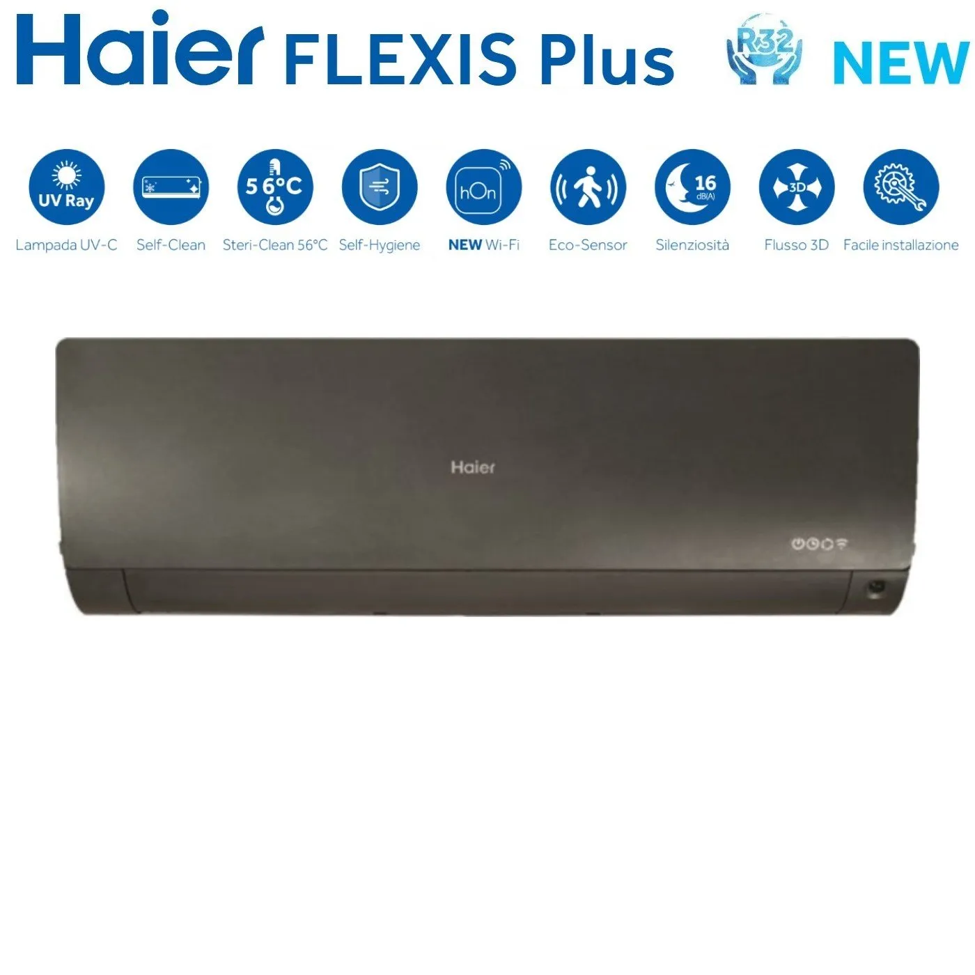 Climatizzatore Condizionatore Haier Quadri Split Inverter serie FLEXIS PLUS BLACK 7 7 9 15 con 4U85S2SR3FA R-32 Wi-Fi Integrato Colore Nero 7000 7000 9000 15000