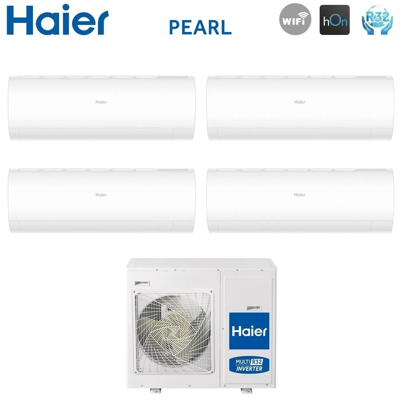 Climatizzatore Condizionatore Haier Quadri Split Inverter serie PEARL 7 7 7 12 con 4U75S2SR5FA R-32 Wi-Fi Integrato 7000 7000 7000 12000