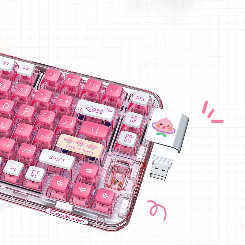 CoolKiller CK75 Pink Transparent Three Mode Mechanical Keyboard