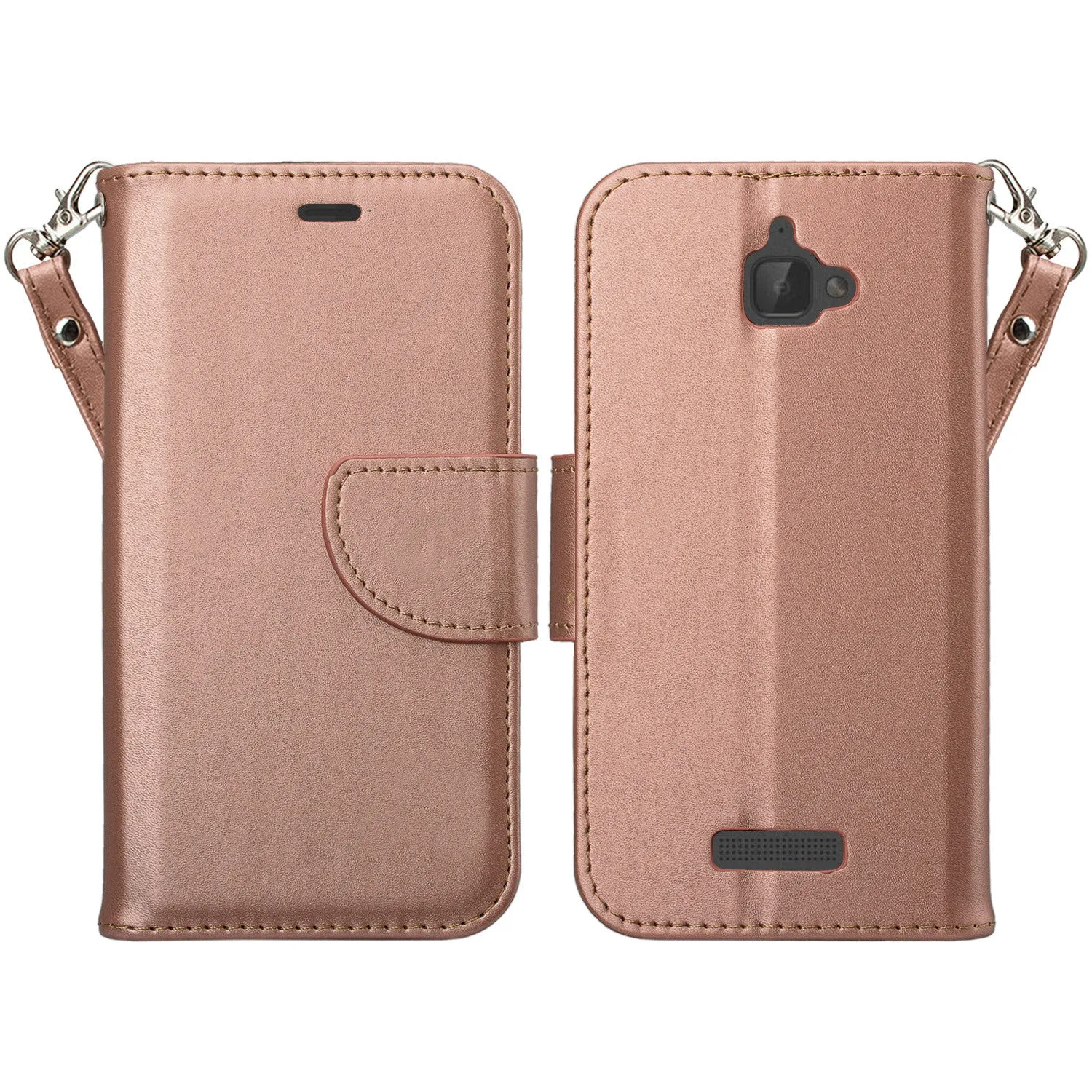 Coolpad Catalyst Wallet Case, Wrist Strap Magnetic Flip Folio [Kickstand Feature] Pu Leather Wallet Case with ID & Credit Card Slot For Catalyst - Rose Gold