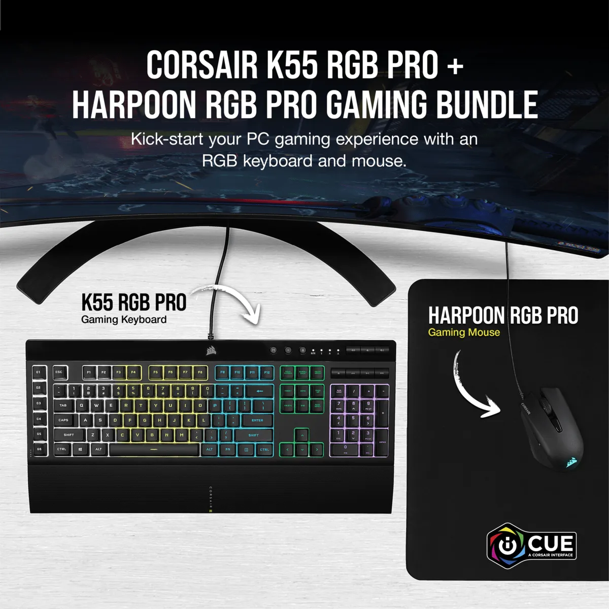 Corsair K55 RGB Pro Harpoon RGB Keyboard & Mouse Set Backlight RGB LED