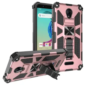 Cricket Icon 2 Case [Military Grade] Ring Car Mount Kickstand w/[Tempered Glass] Hybrid Hard PC Soft TPU Shockproof Protective Case - Rose Gold