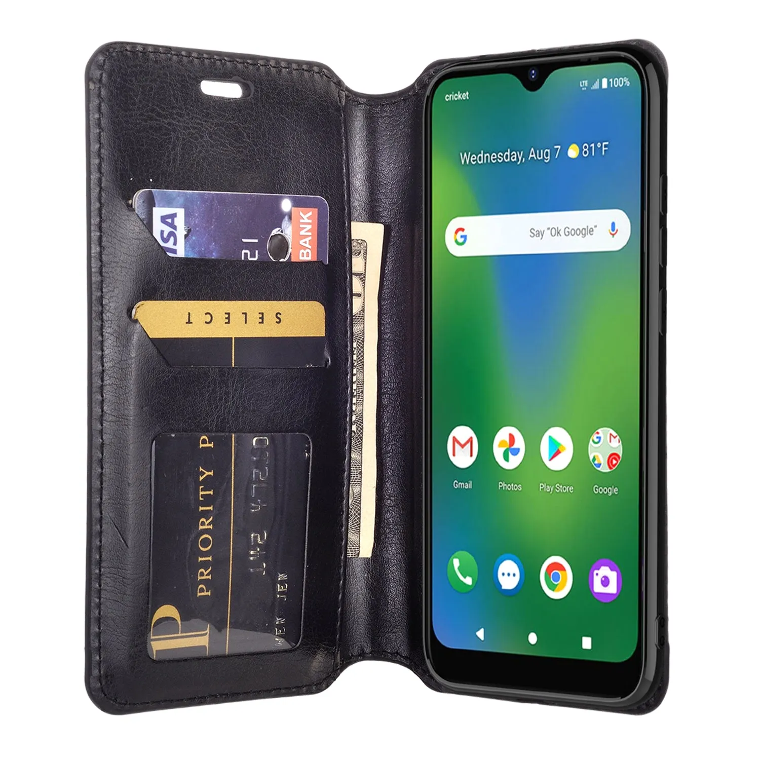 Cricket Influence Case, AT&T Maestro Plus Wallet Case, Pu Leather Wallet Case [Kickstand] with ID & Credit Card Slots for Cricket Influence / AT&T Maestro Plus  - Black