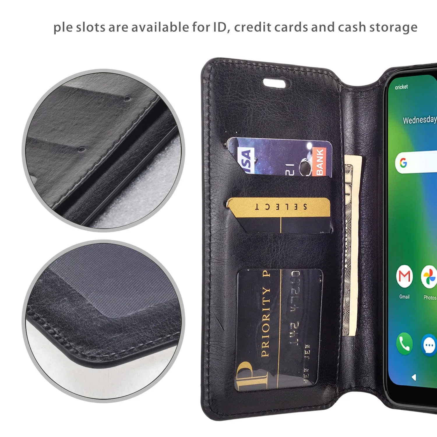 Cricket Influence Case, AT&T Maestro Plus Wallet Case, Pu Leather Wallet Case [Kickstand] with ID & Credit Card Slots for Cricket Influence / AT&T Maestro Plus  - Black