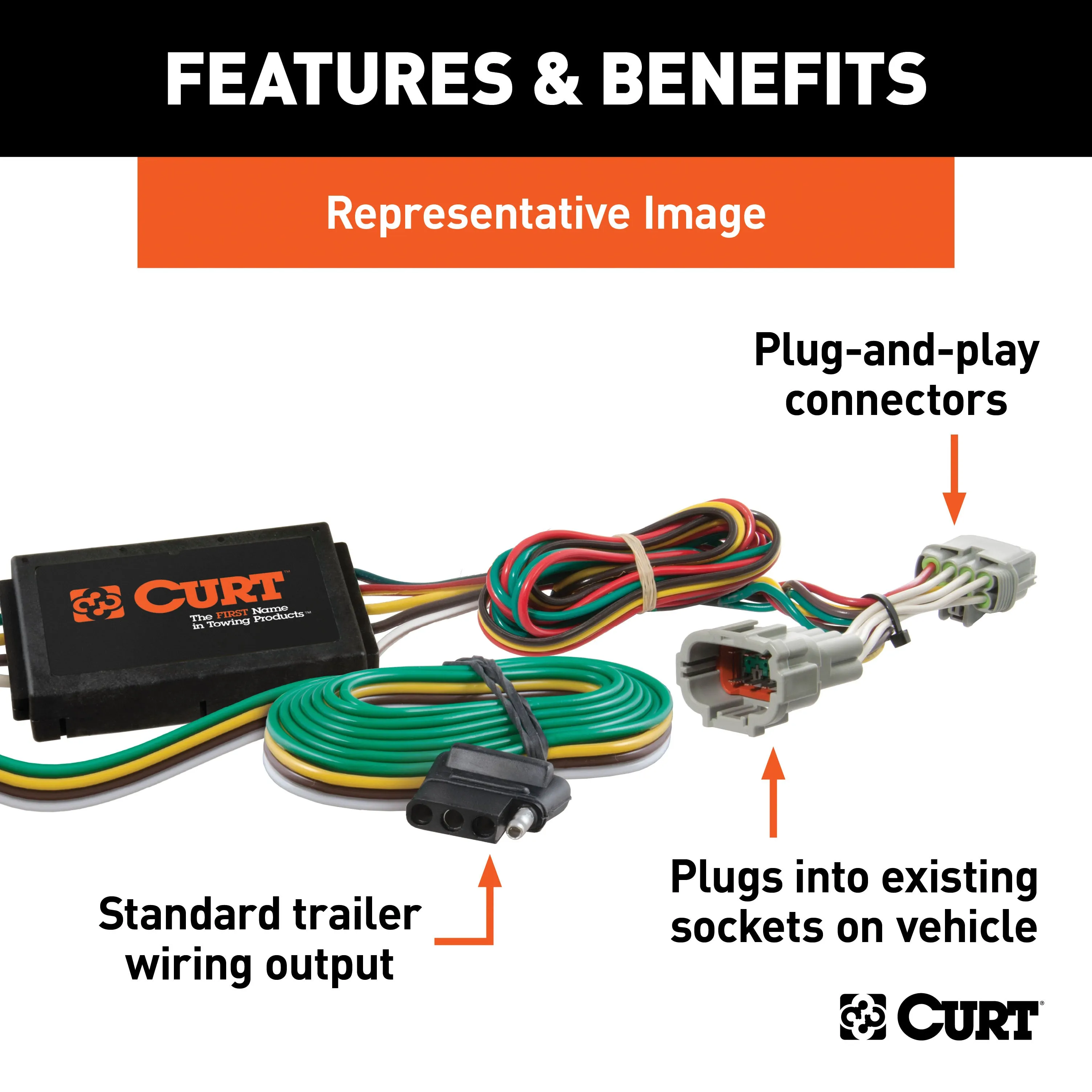 CURT 56296 Custom 4-Flat; Select Mitsubishi Outlander; OEM Tow Package Required