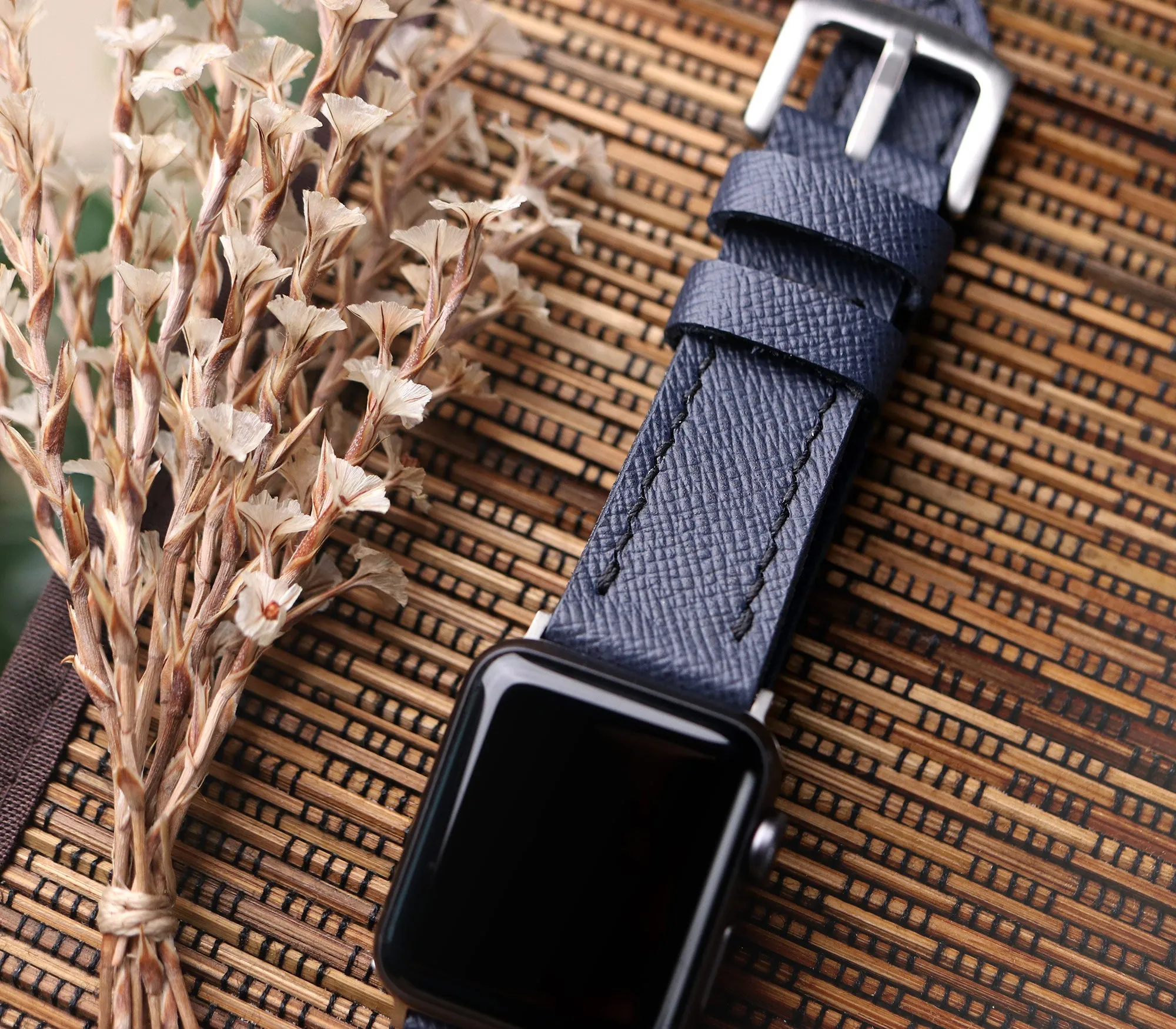 Custom Made Apple Watch Strap - Midnight Blue Saffiano