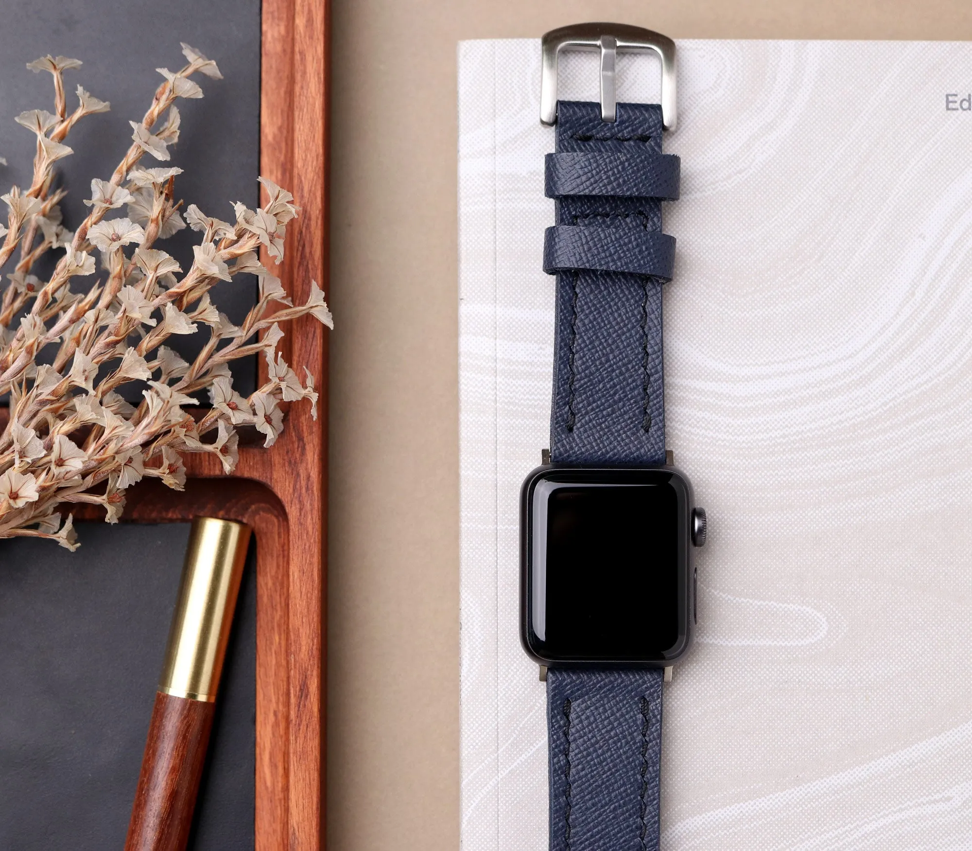 Custom Made Apple Watch Strap - Midnight Blue Saffiano