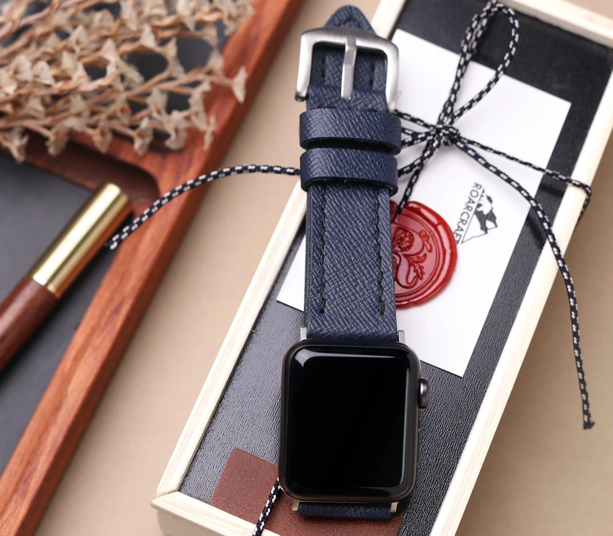 Custom Made Apple Watch Strap - Midnight Blue Saffiano