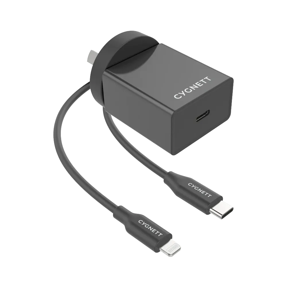 Cygnett 18W Wall Charger   Lightning to USB-C Cable Black