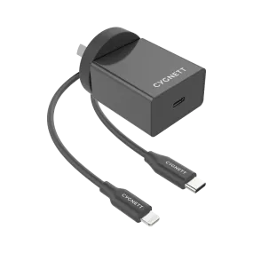 Cygnett 18W Wall Charger   Lightning to USB-C Cable Black