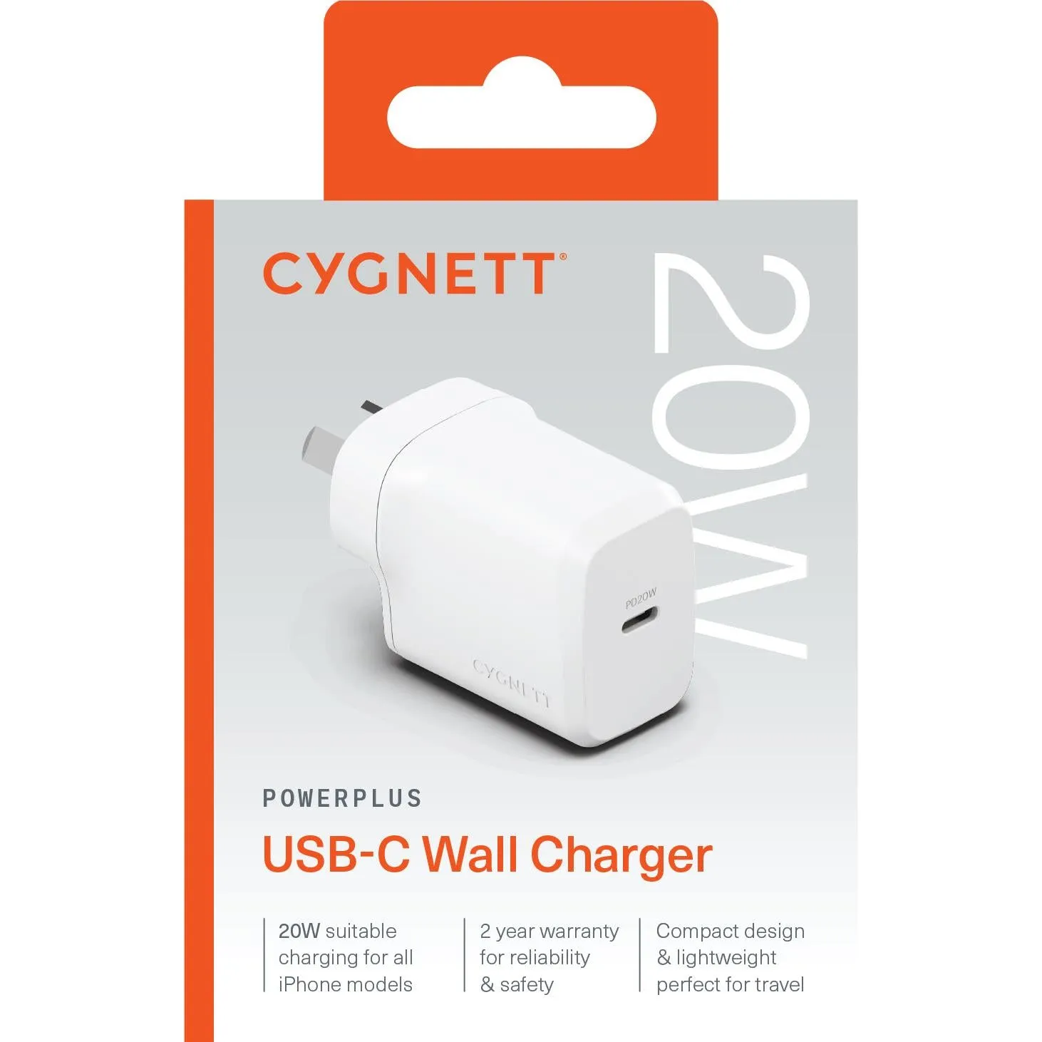 Cygnett PowerPlus 20W Single Port USB-C Wall Charger (White)