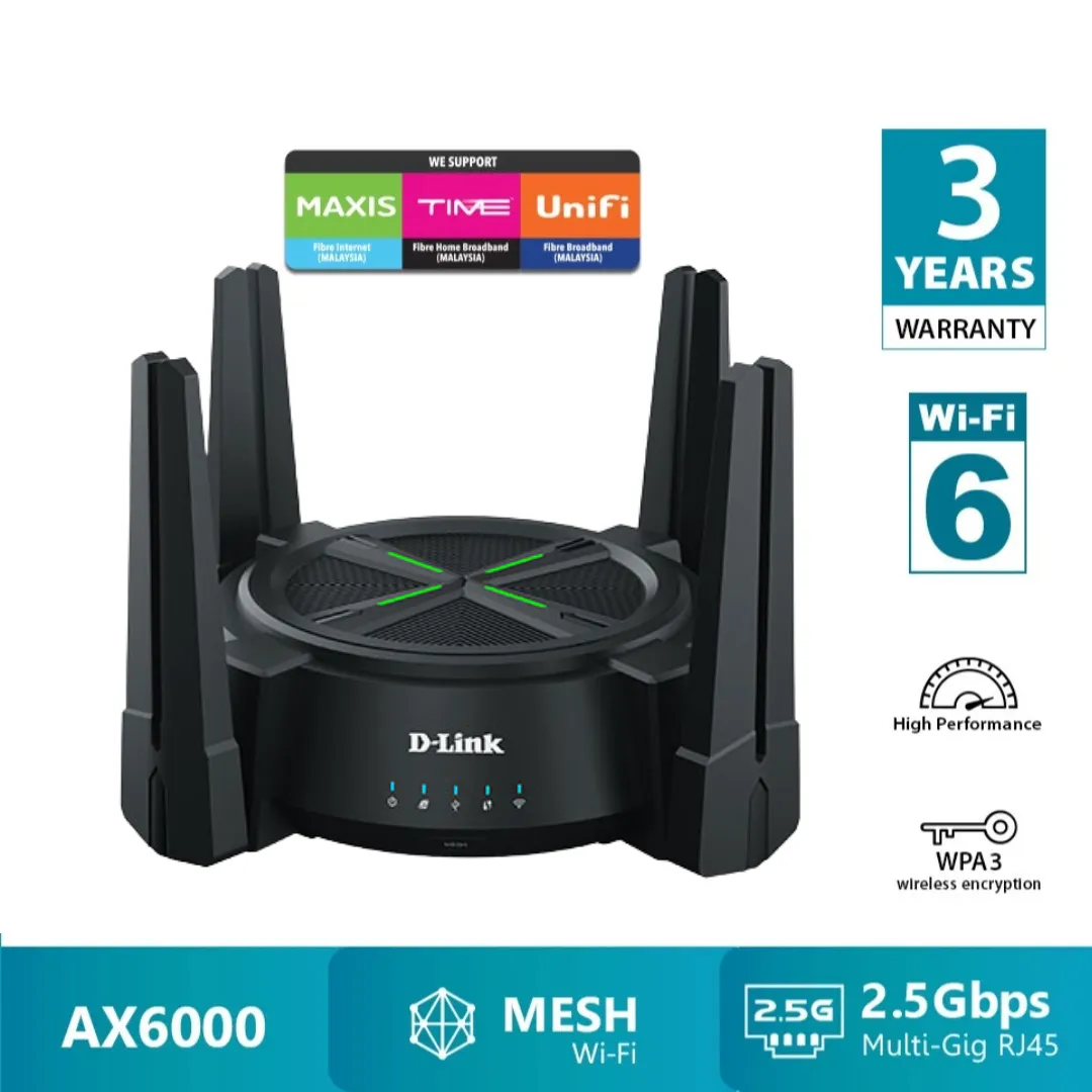 D-Link AX6000 2.5GBPS LAN Multi Gigabit Wi-Fi 6 Mesh Router DIR-X6080Z