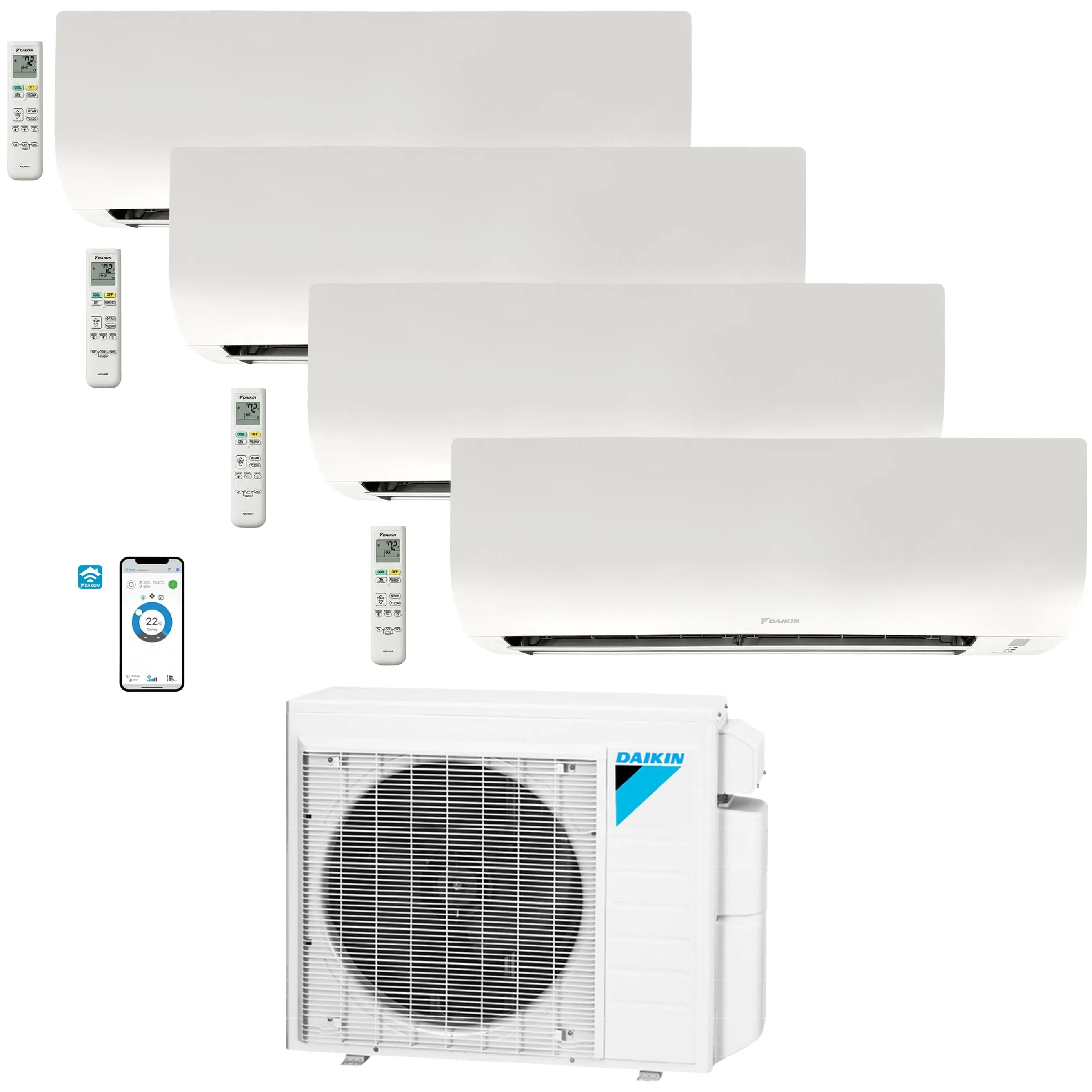 Daikin 4-Zone Wall Mounted Ductless Mini-Split 36,000 BTU Heat Pump Air Conditioner 7k 7k 7k 9k - 20 SEER2 R32 Wi-fi Enabled