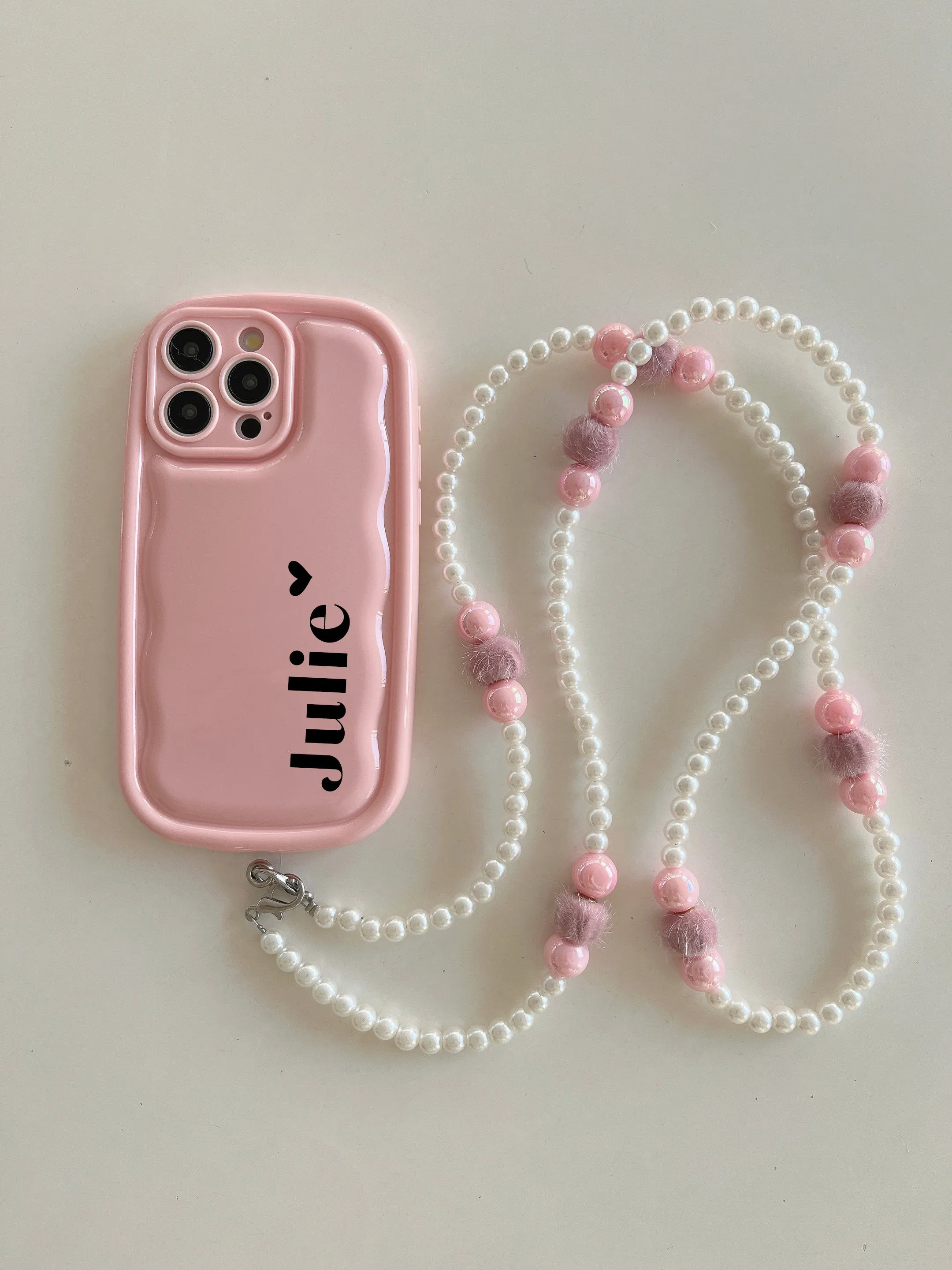 Designer Solid Color Wawy Customised Silicon Case for iPhone With Sling Beaded Chain