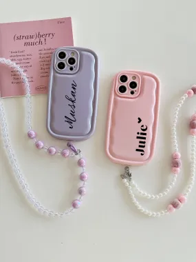 Designer Solid Color Wawy Customised Silicon Case for iPhone With Sling Beaded Chain