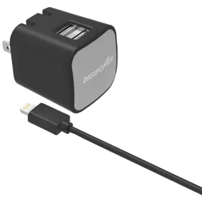 DIGIPOWER IS-AC2DL InstaSense(TM) 2.4-Amp Dual-USB Wall Charger with 5ft Lightning(TM) Cable