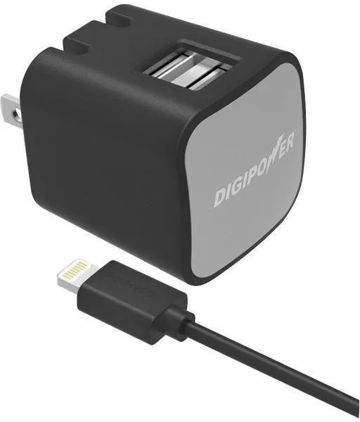 DIGIPOWER IS-AC3DL InstaSense 3.4-Amp Dual-USB Wall Charger with 5ft Lightning Cable