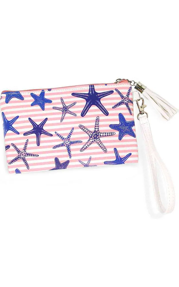 EAB9356 Pink Starfish Print Wallet/Clutch/Wristlet (S)