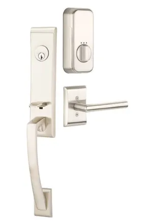 Emtek Single Cylinder Apollo Handleset EMPowered Motorized Smart Lock Upgrade With Select T-Bar Straight Knurled Lever