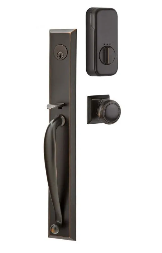 Emtek Single Cylinder Jefferson Handleset EMPowered Motorized Smart Lock Upgrade With Modern Disc Glass Knob