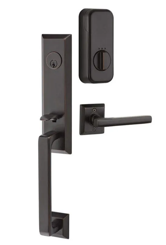 Emtek Single Cylinder Transitional Heritage Monolithic Handleset EMPowered Motorized Smart Lock Upgrade With Spencer Lever