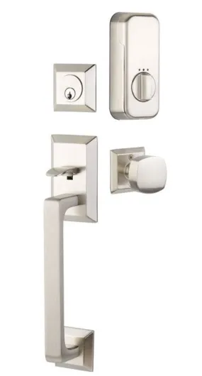 Emtek Single Cylinder Transitional Heritage Sectional Handleset EMPowered Motorized Smart Lock Upgrade With Select T-Bar Faceted Lever