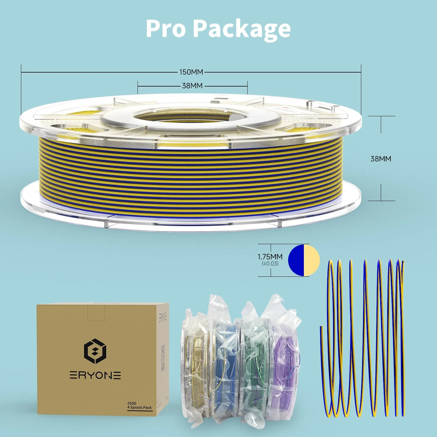 ERYONE 1ROLL/250g (Total 4Rolls/1KG/2.2LBS) 1.75mm Matte Dual-Color PLA Filament,Accuracy  /- 0.03 mm