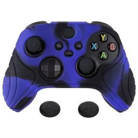 eXtremeRate Samurai Blue & Black Anti-slip Controller Grip Silicone Skin, Ergonomic Soft Rubber Protective Case Cover for Xbox Series S/X Controller with Black Thumb Stick Caps - WAX3017