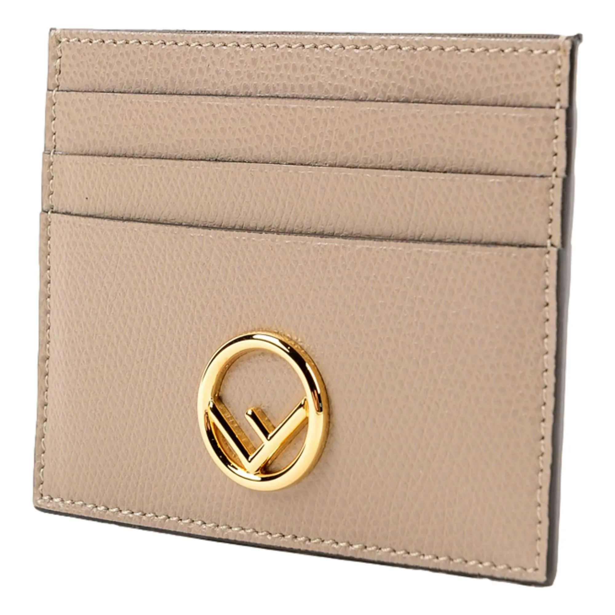 Fendi F Logo Beige Leather Card Case Wallet