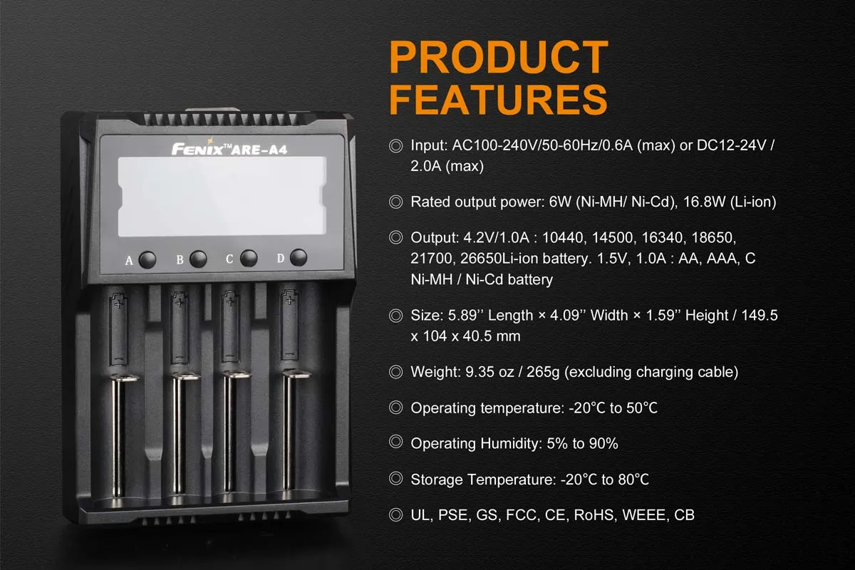 Fenix ARE-A4 Battery Charger - 4 Slot