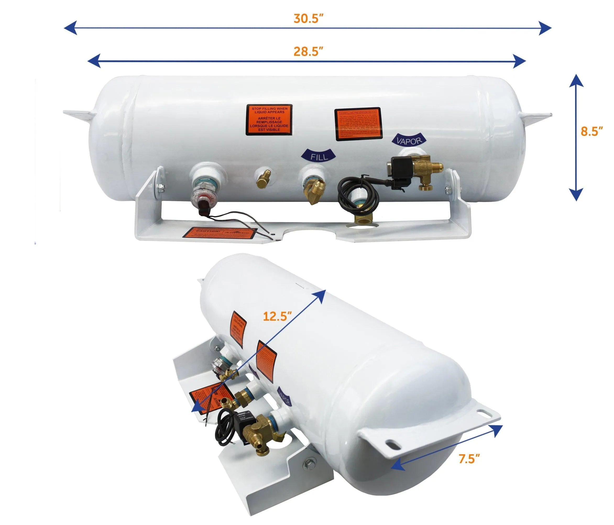 Flame King 5.9 Gallon ASME RV Trailer Propane Tank with remote valves & solenoid