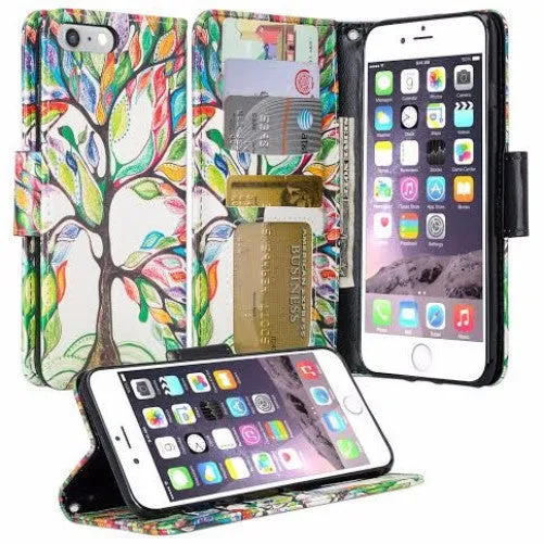 For Apple iPhone 7 Plus Case, Wrist Strap Pu Leather Magnetic Flip Fold[Kickstand] Wallet Case with ID & Card Slots for Iphone 7 Plus - Colorful Tree