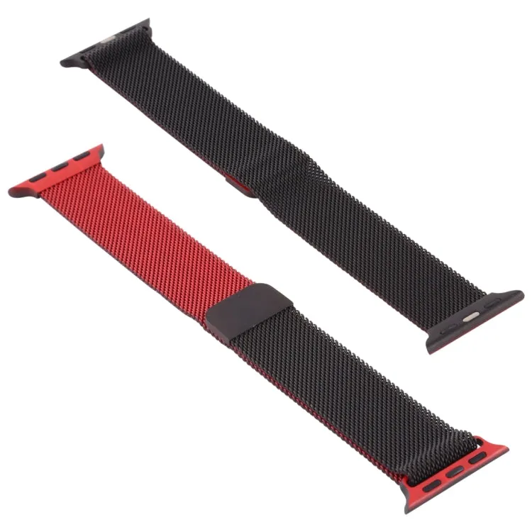 For Apple Watch Series 7 45mm / 6 & SE & 5 & 4 44mm / 3 & 2 & 1 42mm Milanese Gradient Stainless Steel Watch Band(Red Black)