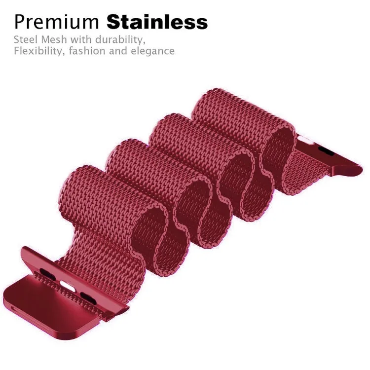 For Apple Watch Ultra 49mm&Watch Ultra 2 49mm / Series 9&8&7 45mm / 6 & SE & 5 & 4 44mm / 3 & 2 & 1 42mm Milanese Loop Magnetic Stainless Steel Watch Band(Tea Red)