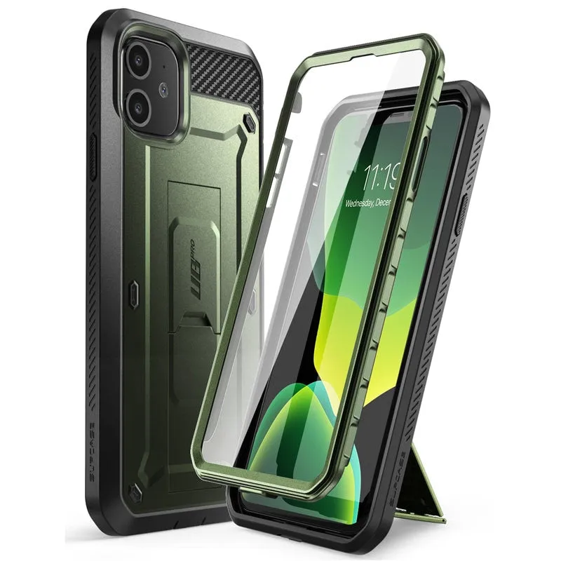 For iPhone 11 Case 6.1" (2019 Release) Pro Full-Body Rugged Holster Cover with Built-in Screen Protector & Kickstand