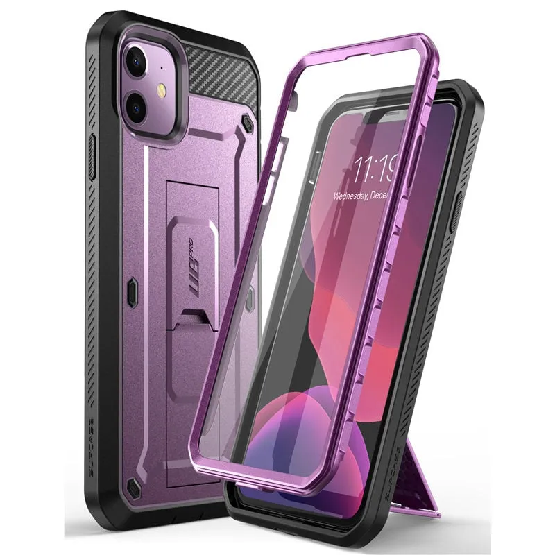 For iPhone 11 Case 6.1" (2019 Release) Pro Full-Body Rugged Holster Cover with Built-in Screen Protector & Kickstand