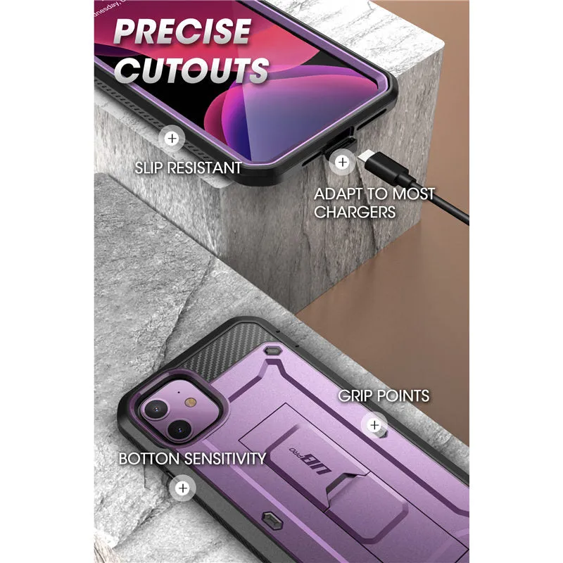 For iPhone 11 Case 6.1" (2019 Release) Pro Full-Body Rugged Holster Cover with Built-in Screen Protector & Kickstand