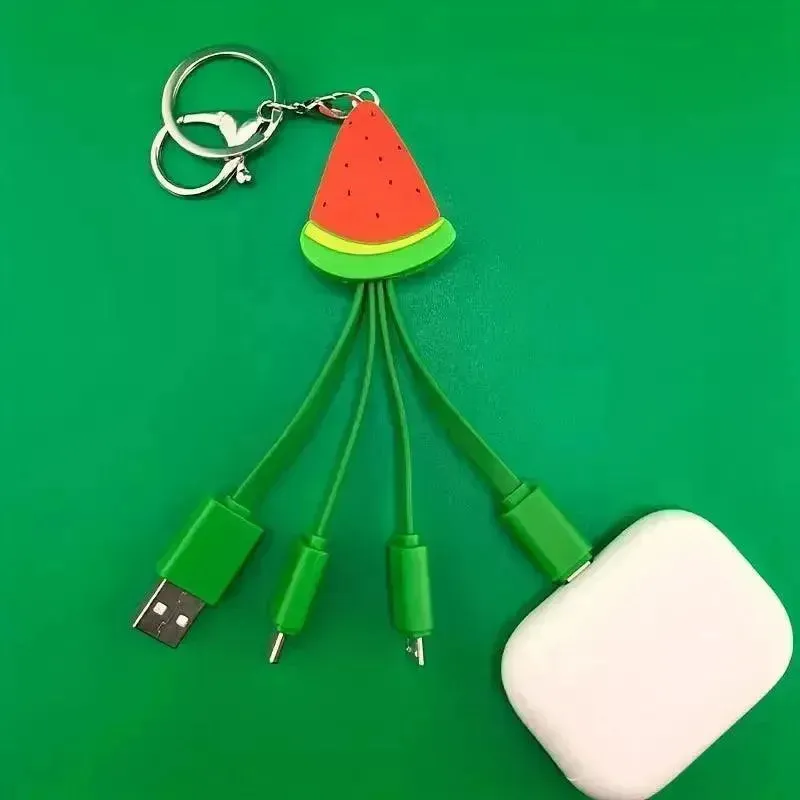 Fruit Shaped Mini 3-in-1 Charging Cable Keychain