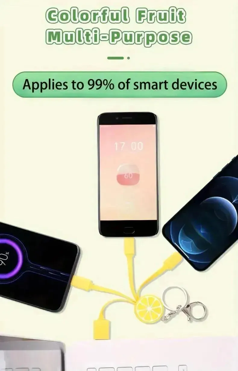 Fruit Shaped Mini 3-in-1 Charging Cable Keychain