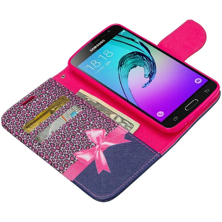 Galaxy Go Prime Case / Grand Prime Wallet Case, Wrist Strap Magnetic Flip Fold[Kickstand] Pu Leather Wallet Case with ID & Credit Card Slot - Hot Pink Cheetah