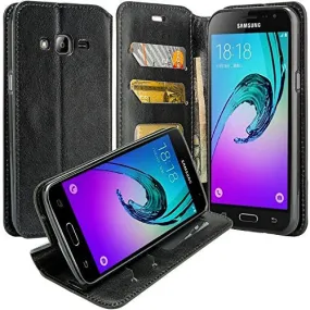 Galaxy J7 Case, Magnetic Flip Folio [Kickstand Feature] Pu Leather Wallet Case with ID & Card Slots for Samsung Galaxy J7 - Black