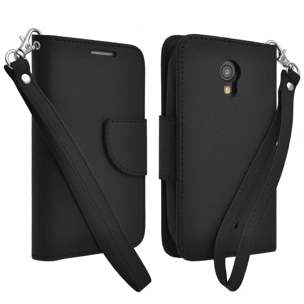 Galaxy Light Case, Wrist Strap Flip Folio [Kickstand Feature] Pu Leather Wallet Case with ID & Credit Card Slots - Black