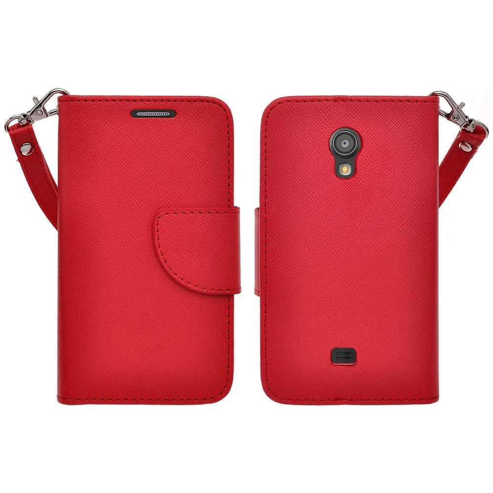 Galaxy Light Case, Wrist Strap Flip Folio [Kickstand Feature] Pu Leather Wallet Case with ID & Credit Card Slots - Red