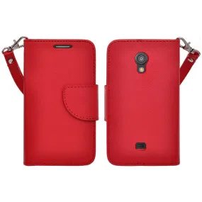 Galaxy Light Case, Wrist Strap Flip Folio [Kickstand Feature] Pu Leather Wallet Case with ID & Credit Card Slots - Red