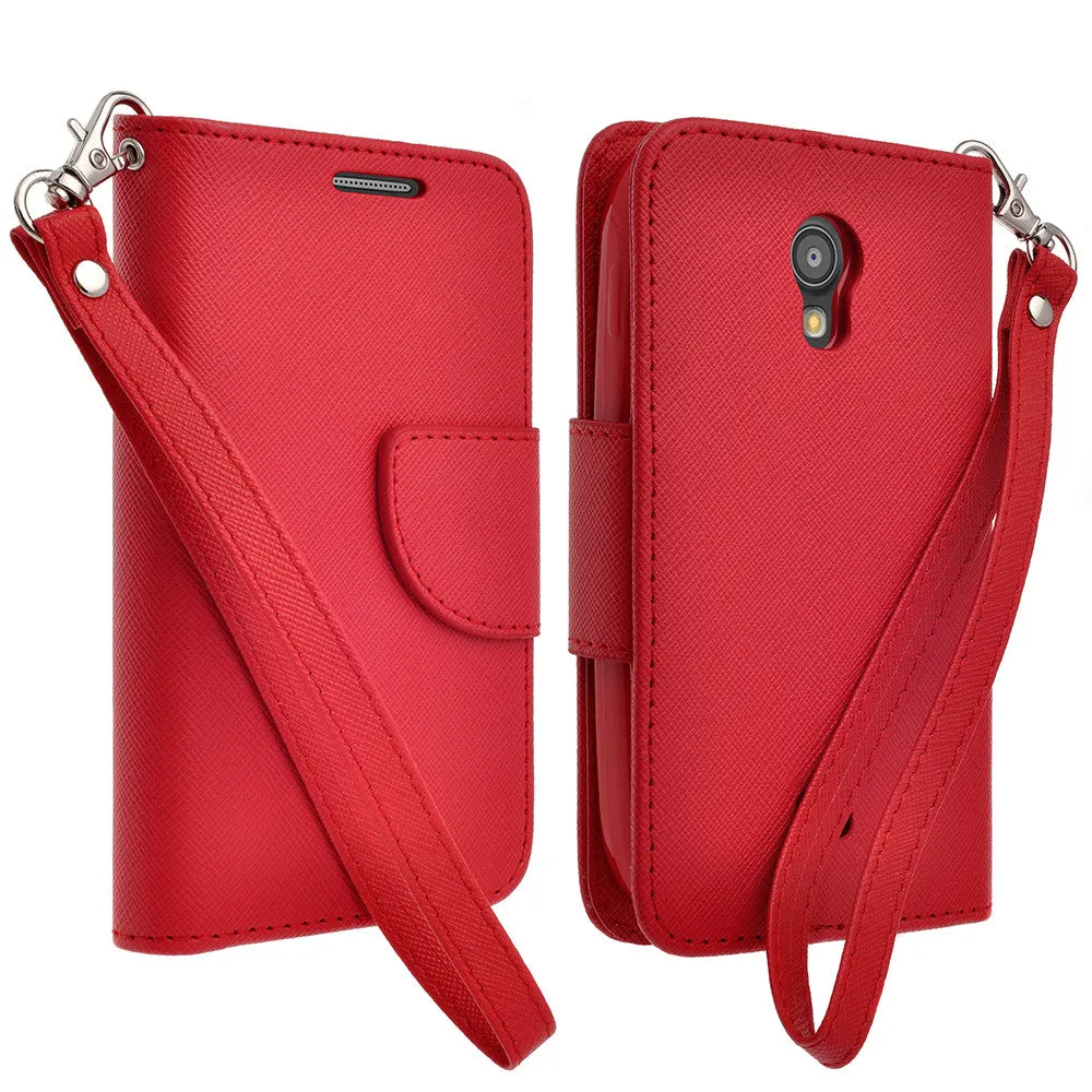 Galaxy Light Case, Wrist Strap Flip Folio [Kickstand Feature] Pu Leather Wallet Case with ID & Credit Card Slots - Red