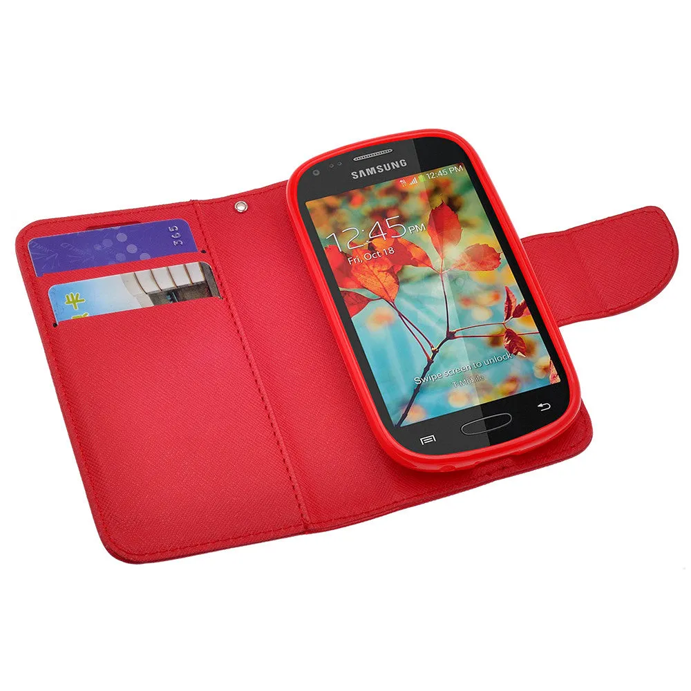 Galaxy Light Case, Wrist Strap Flip Folio [Kickstand Feature] Pu Leather Wallet Case with ID & Credit Card Slots - Red