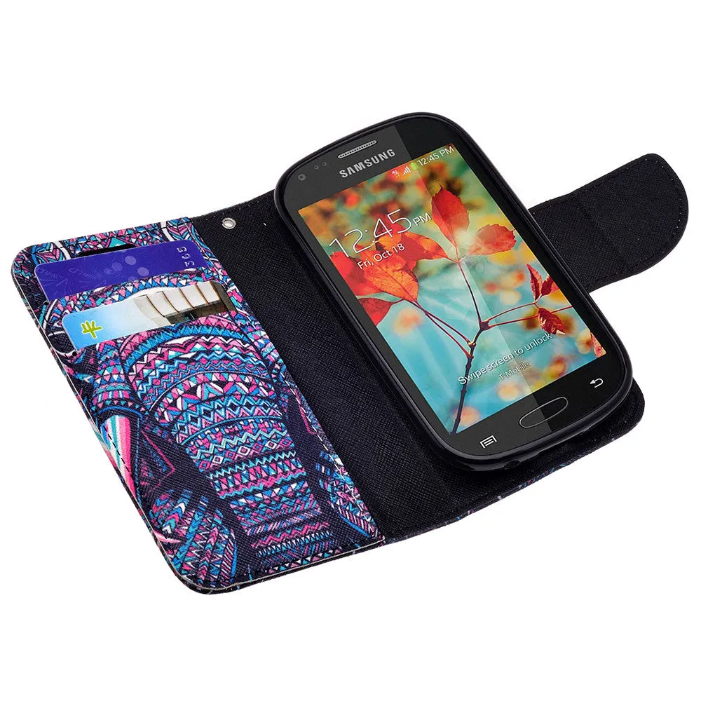 Galaxy Light Case, Wrist Strap Magnetic Fold[Kickstand] Pu Leather Wallet Case with ID & Credit Card Slots for Samsung Galaxy Light - Tribal Elephant